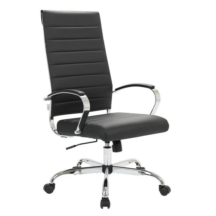 LeisureMod Benmar High-Back Leather Office Chair Black