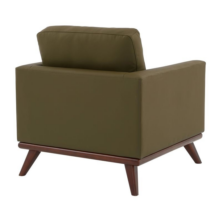 LeisureMod Chester Modern Faux Leather Accent Armchair in Green Leather Back View.