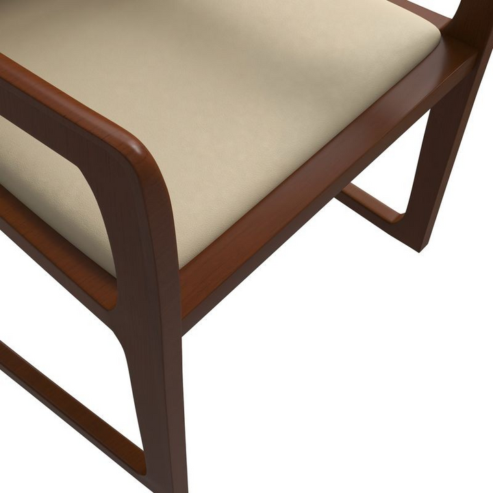 LeisureMod Svelta Elegant Wooden Dining Chair in Toupe Closeup.