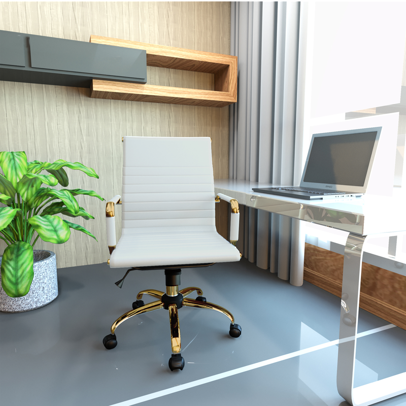 LeisureMod Harris Office Chair with Gold Frame White Front View