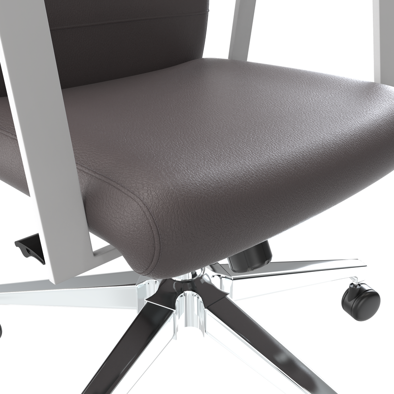 LeisureMod Aleen Office Chair in Upholstered Leather and Iron Frame with Swivel and Tilt in Grey Closeup.