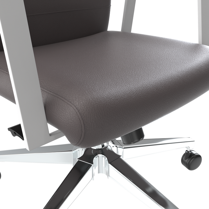 LeisureMod Aleen Office Chair in Upholstered Leather and Iron Frame with Swivel and Tilt in Grey Closeup.