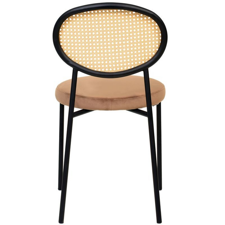 LeisureMod Euston Modern Wicker Dining Chair with Velvet Round Seat Brown. Back View.