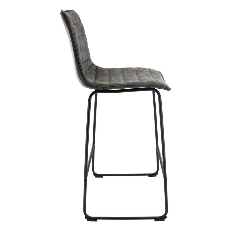 LeisureMod Brooklyn 29.9" Modern Leather Bar Stool with Black Iron Base and Footrest Side View.