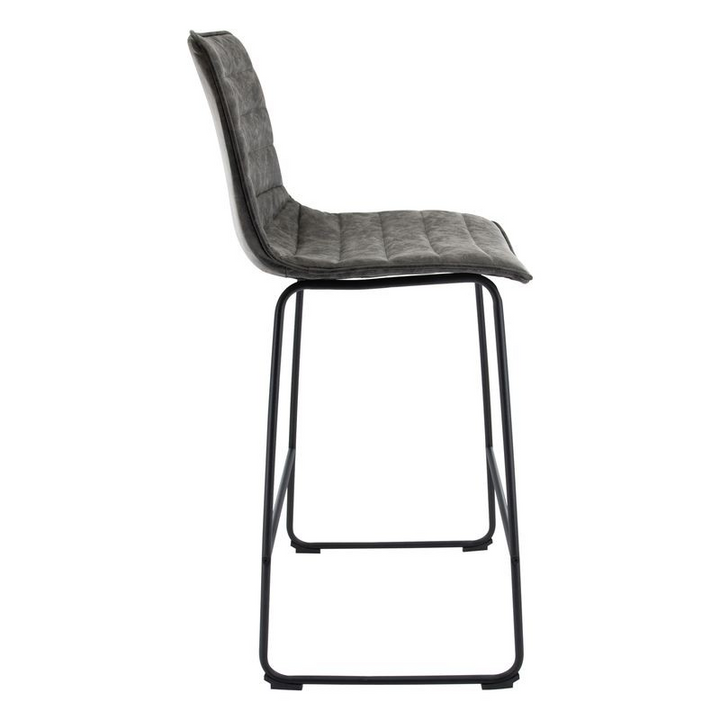 LeisureMod Brooklyn 29.9" Modern Leather Bar Stool with Black Iron Base and Footrest Side View.