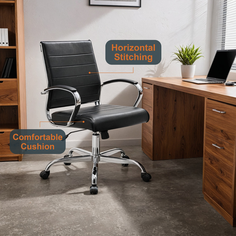 LeisureMod Benmar Leather Office Chair Black at Desk.