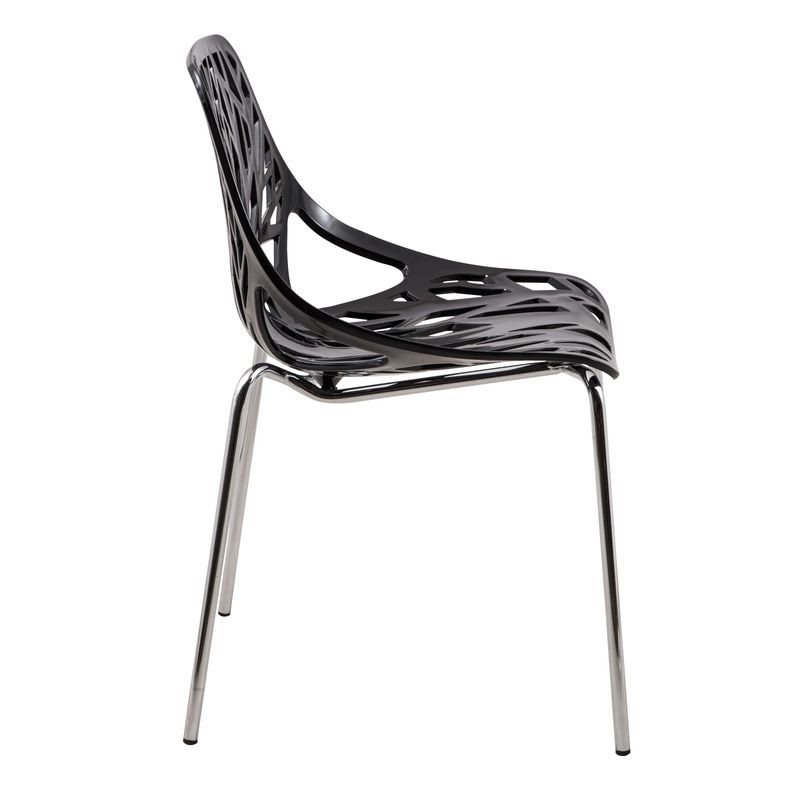 LeisureMod Modern Asbury Dining Chair w/ Chromed Legs Black Side View.