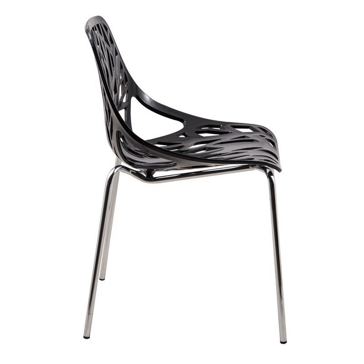 LeisureMod Modern Asbury Dining Chair w/ Chromed Legs Black Side View.