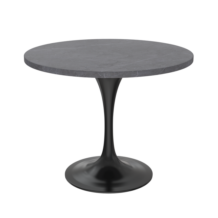 LeisureMod Verve Collection 36 Round Dining Table, Black Base with Sintered Stone Grey Top