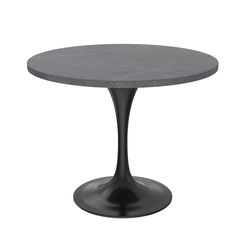 LeisureMod Verve Collection 36 Round Dining Table, Black Base with Sintered Stone Grey Top