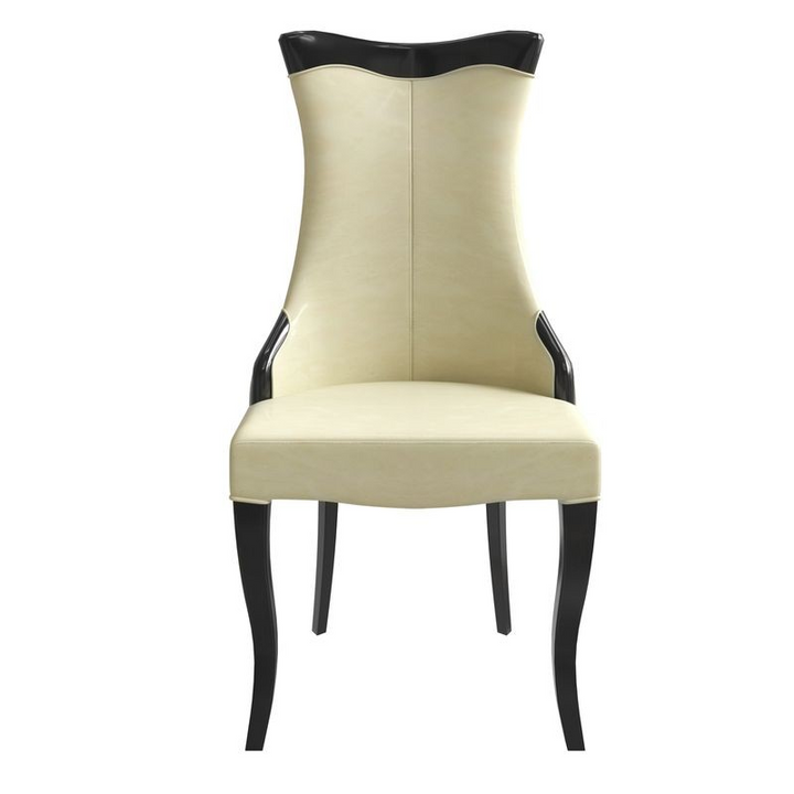 LeisureMod Novara Collection Modern Wooden Dining Chair in Light Cream Front View.
