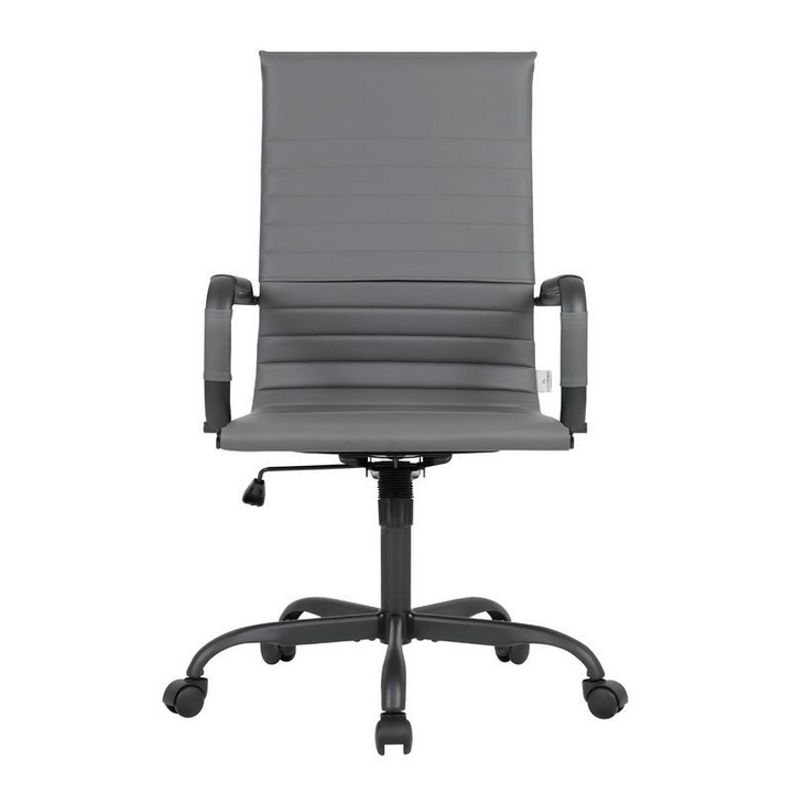 LeisureMod Harris Leather Home High-Back Office Chair in Grey with Black Frame Front
