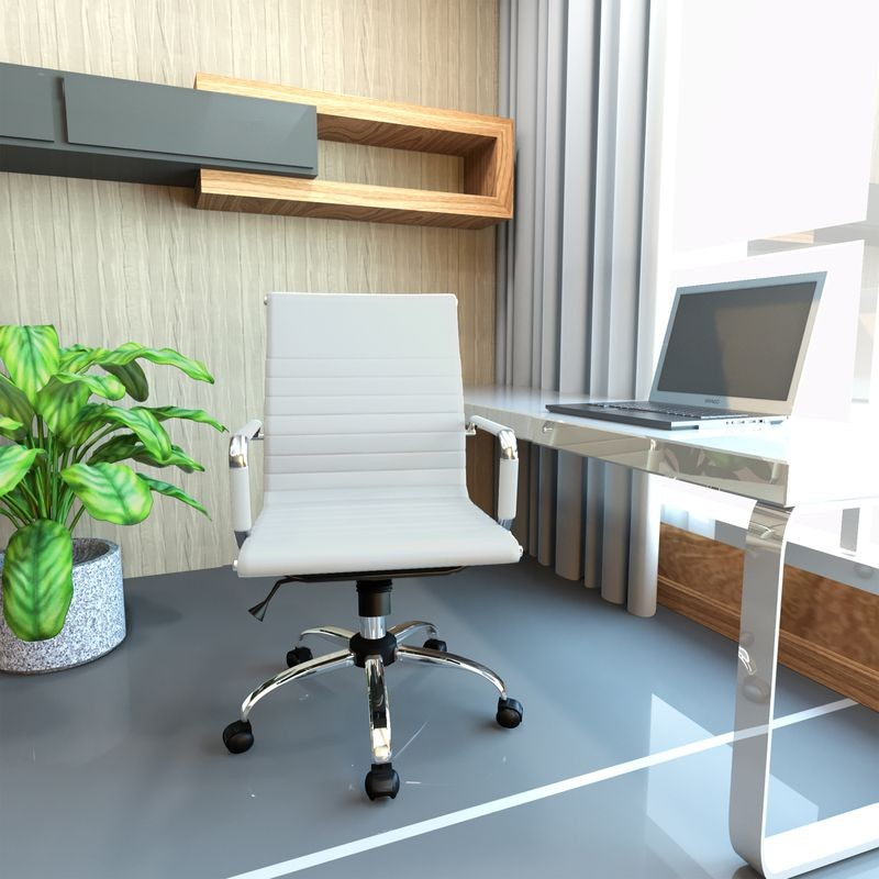 LeisureMod Harris Modern Adjustable Office Executive Swivel Chair Task Office Chair White at Desk