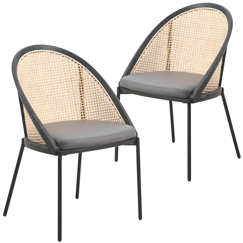 LeisureMod Urbane Collection Modern Dining Chair With Wicker back in Charcoal Set of 2