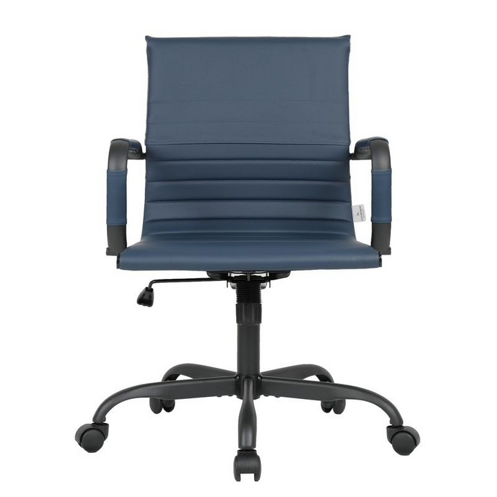 LeisureMod Harris Leather Office Chair in Blue with Black Frame Front View.