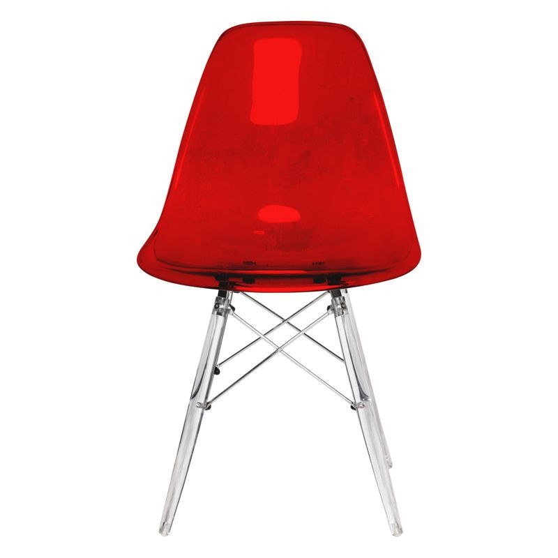 LeisureMod Dover Molded Side Chair with Acrylic Base Transparent Red Front.