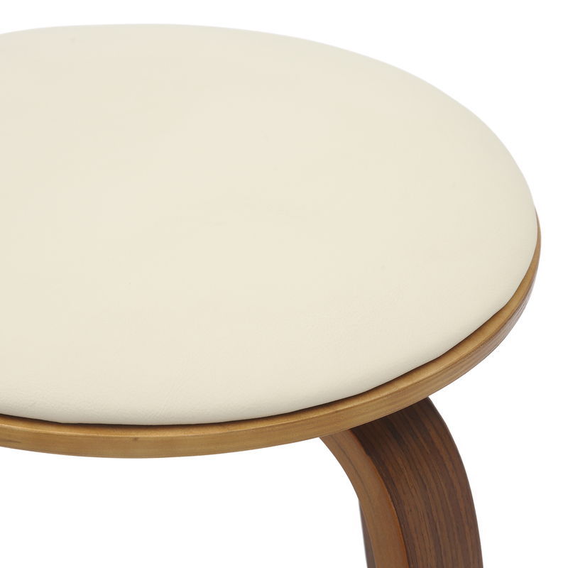 LeisureMod Wooden Counter Stool Pelya Collection Modern Style Walnut Color in Cream Closeup.