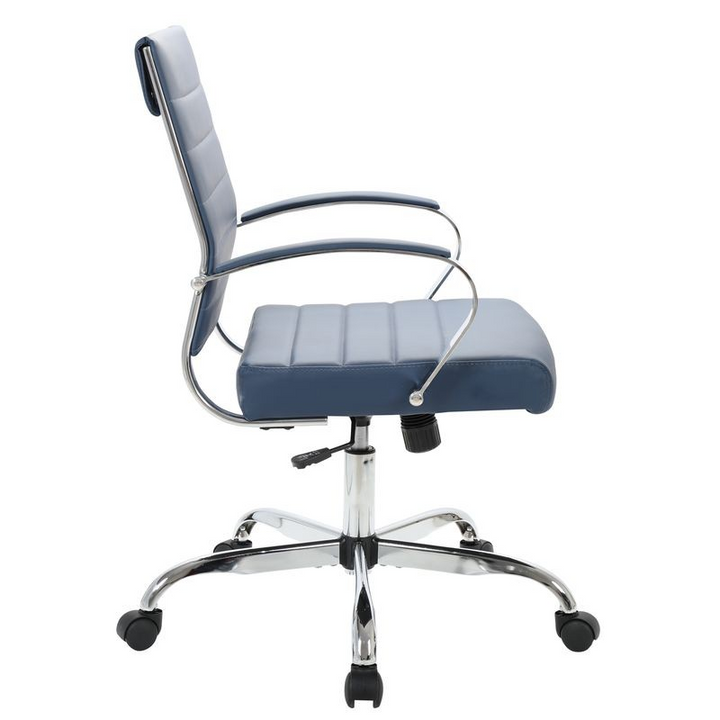 LeisureMod Benmar Leather Office Chair Navy Blue Side View.