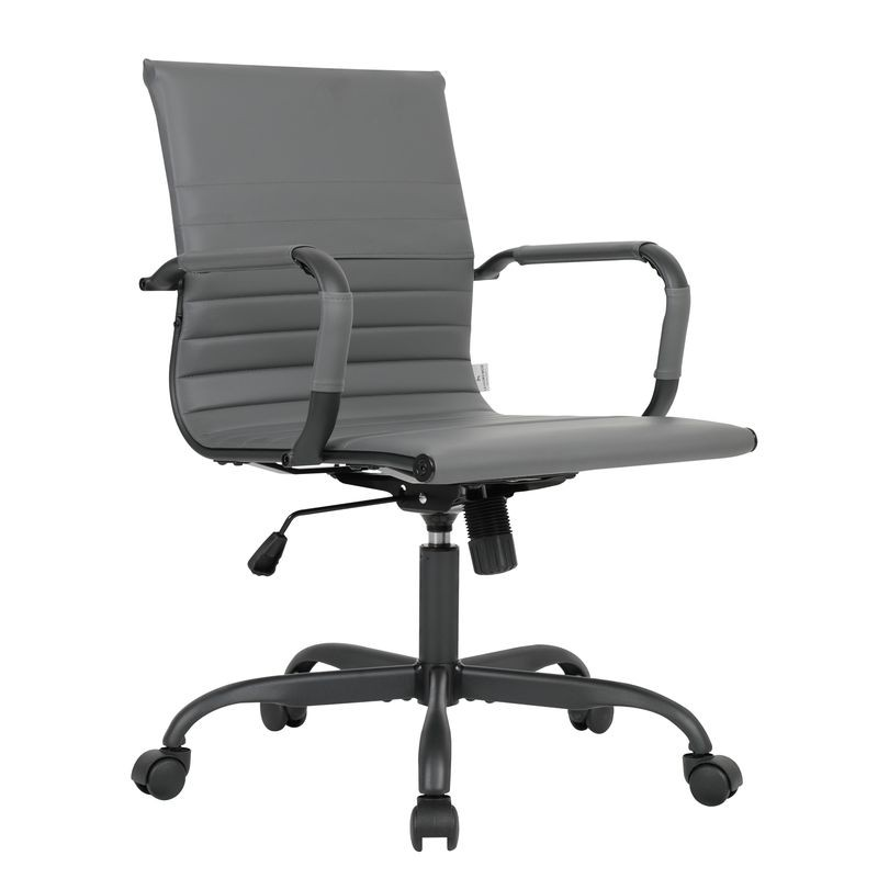 LeisureMod Harris Leather Home Office Chair in Grey with Black Frame