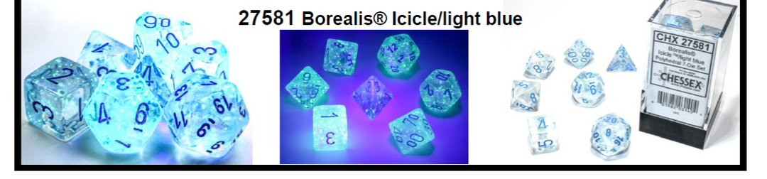 Borealis Icicle /light blue 7-Dice / 16mm / 12mm / 30mm Luminary