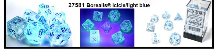 Borealis Icicle /light blue 7-Dice / 16mm / 12mm / 30mm Luminary