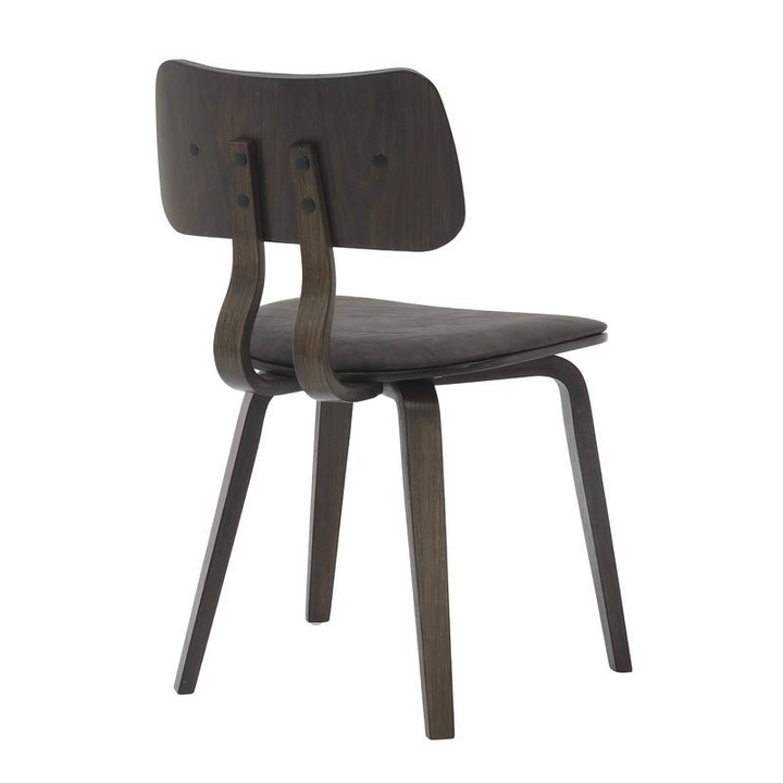 Modern Wooden Dining Chair with Dark Walnut Color Frame in Brown Clivo Collection Back Angle.