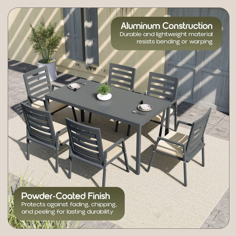 LeisureMod Marlin Extendable outdoor Dining Table 78-118 in Black Details.