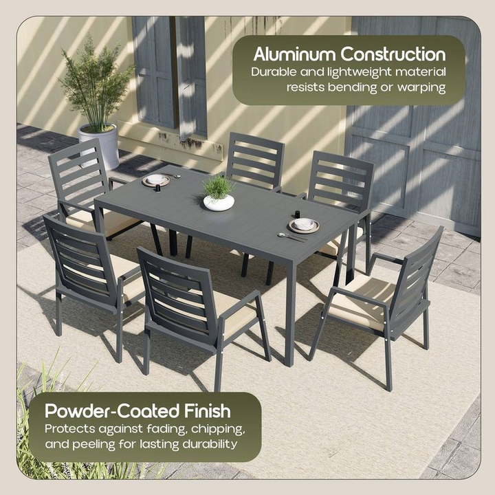 LeisureMod Marlin Extendable outdoor Dining Table 78-118 in Black Details.