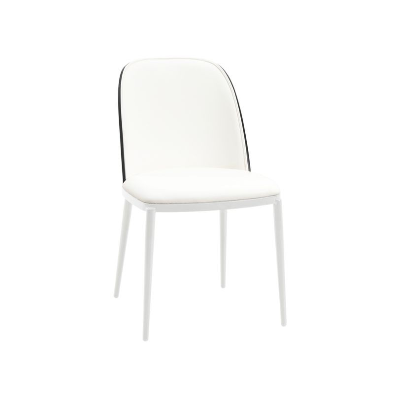 LeisureMod Tule Mid-Century Modern Dining Side Chair with Leather Seat and White Powder-Coated Steel Frame Black/White