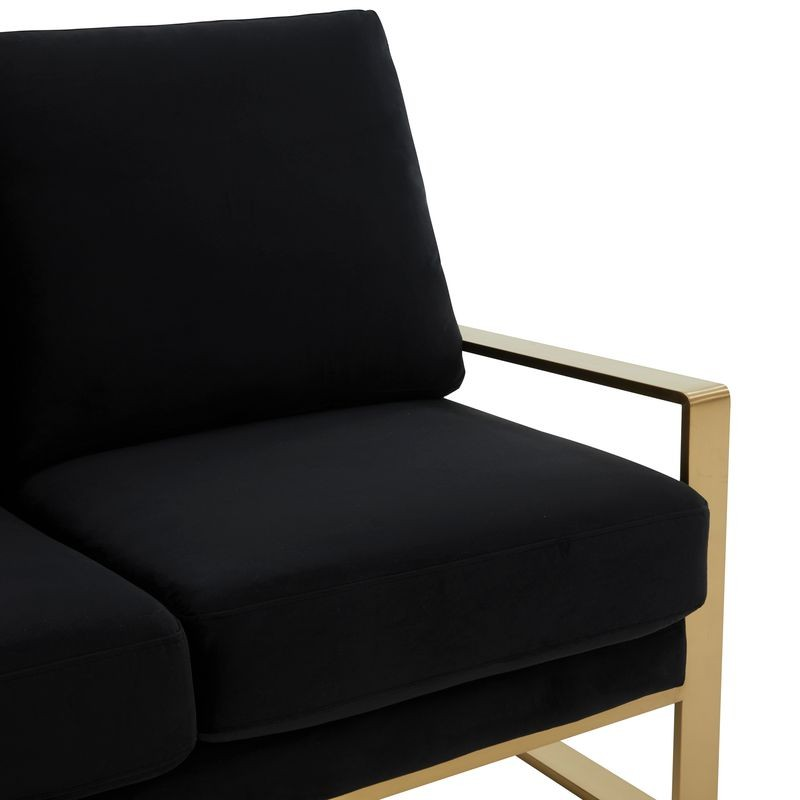 Leisuremod Jefferson Contemporary Modern Velvet Loveseat with Gold Frame Black Closeup.