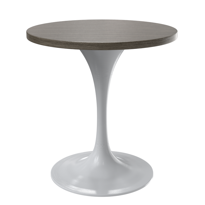LeisureMod Verve Collection 27 Round Dining Table, White Base with Dark Maple MDF Top