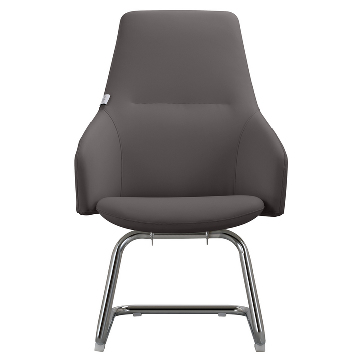 LeisureMod Celeste Series Guest Office Chair in Grey Leather Front View.