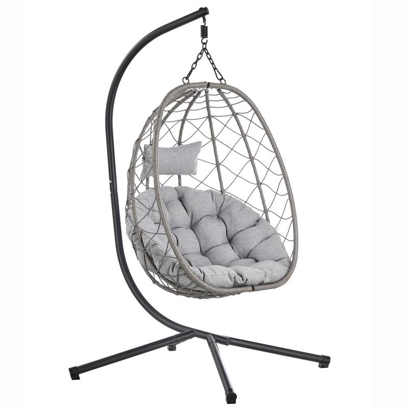 Leisuremod Summit Series Outdoor Egg Swing Chair in Grey with Light Grey Cushions Light Grey