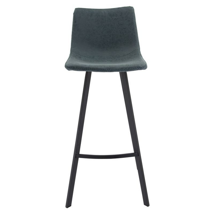 LeisureMod Elland Modern Upholstered Leather Bar Stool with Iron Legs and Footrest Front View.