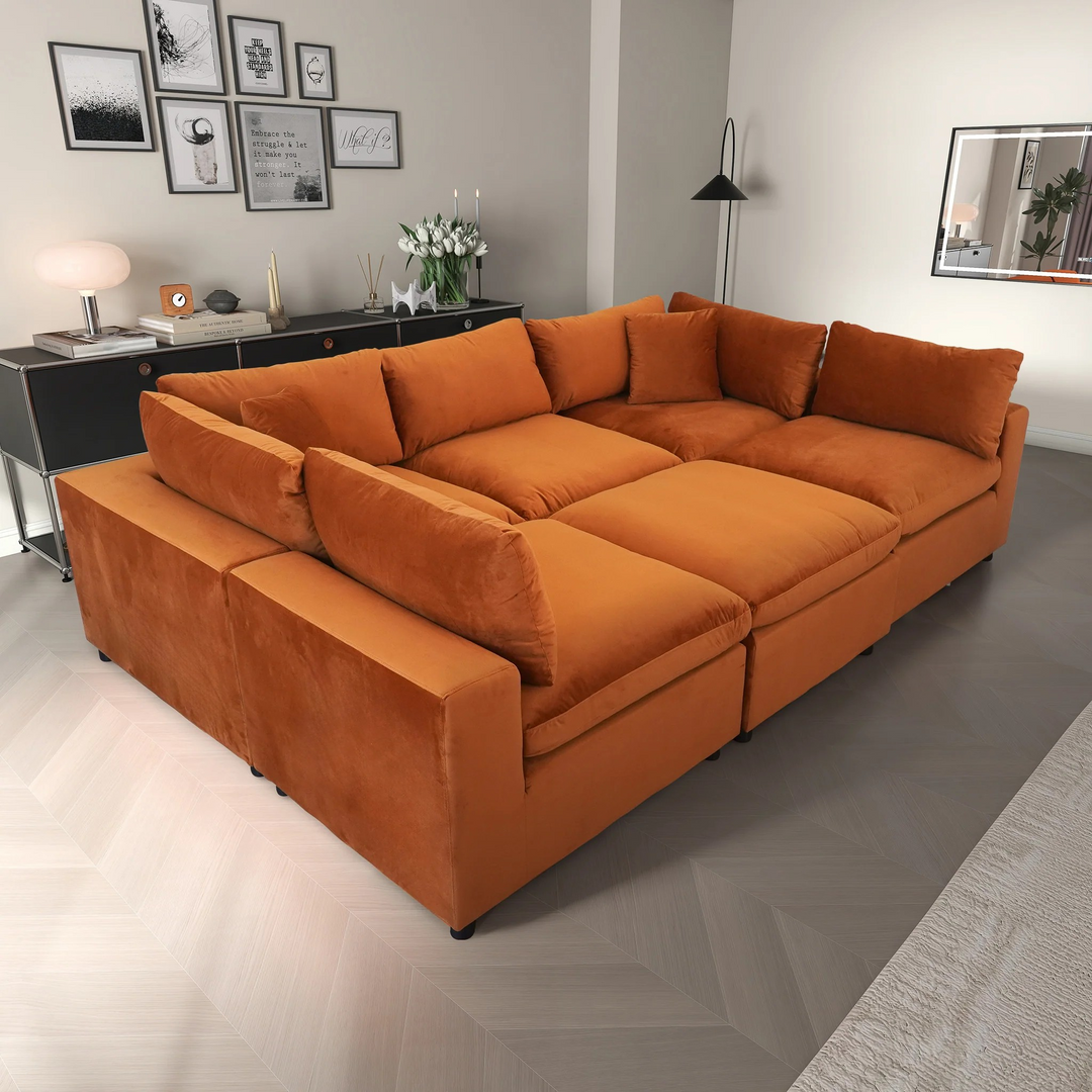 Hayward Burnt Orange Velvet Modular Sectional Sofa Top View.