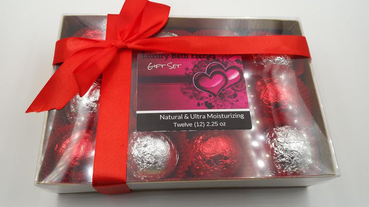 Gift Set (Romance) with 12 Luxury Bath Bombs - Foil Wrapped 2.25 oz. Each