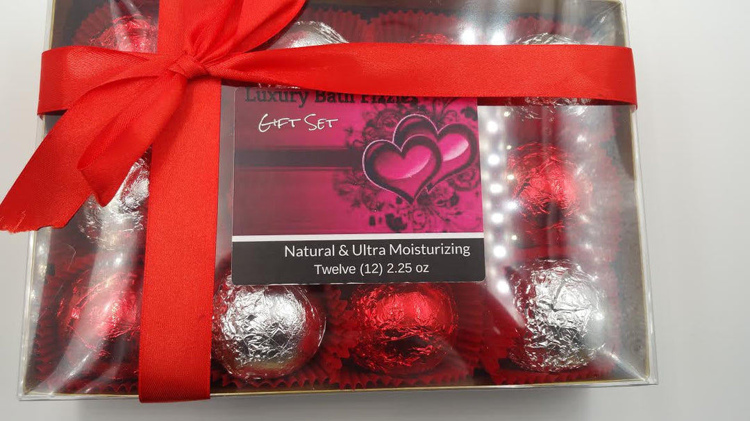Gift Set (Romance) with 12 Luxury Bath Bombs - Foil Wrapped 2.25 oz. Each