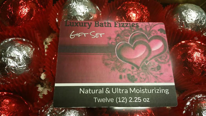 Gift Set (Romance) with 12 Luxury Bath Bombs - Foil Wrapped 2.25 oz. Each