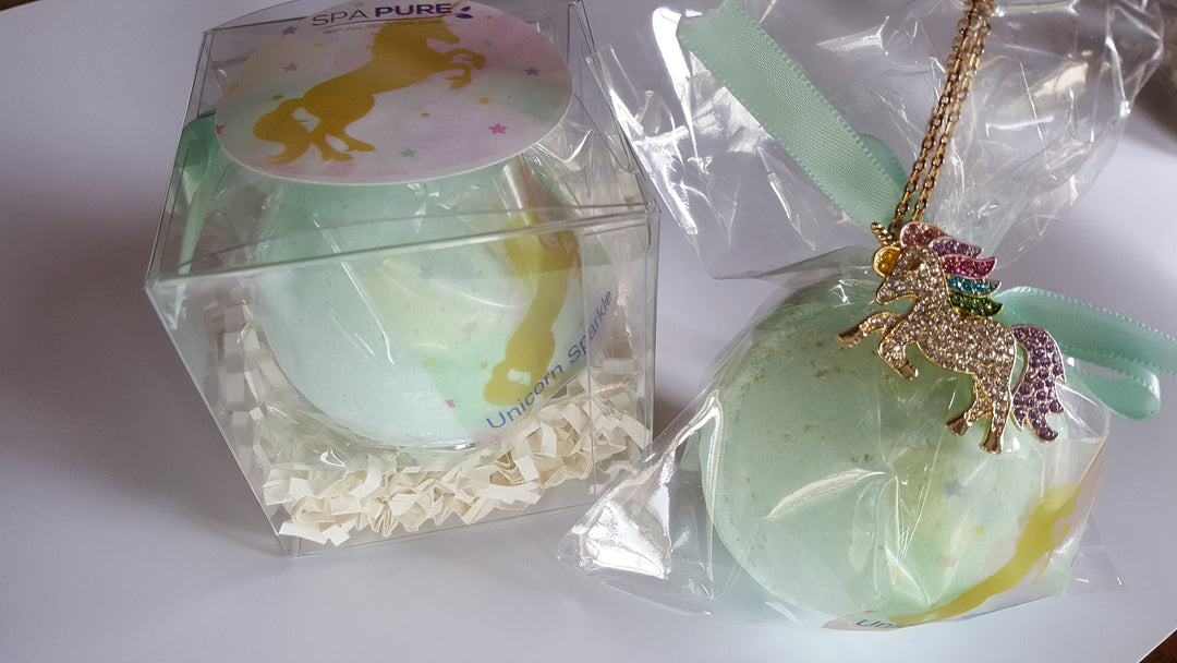 Crystal Unicorn Bath Bomb for Girls with Crystal Necklace Gift Surprise Glitter Ring Gift Idea