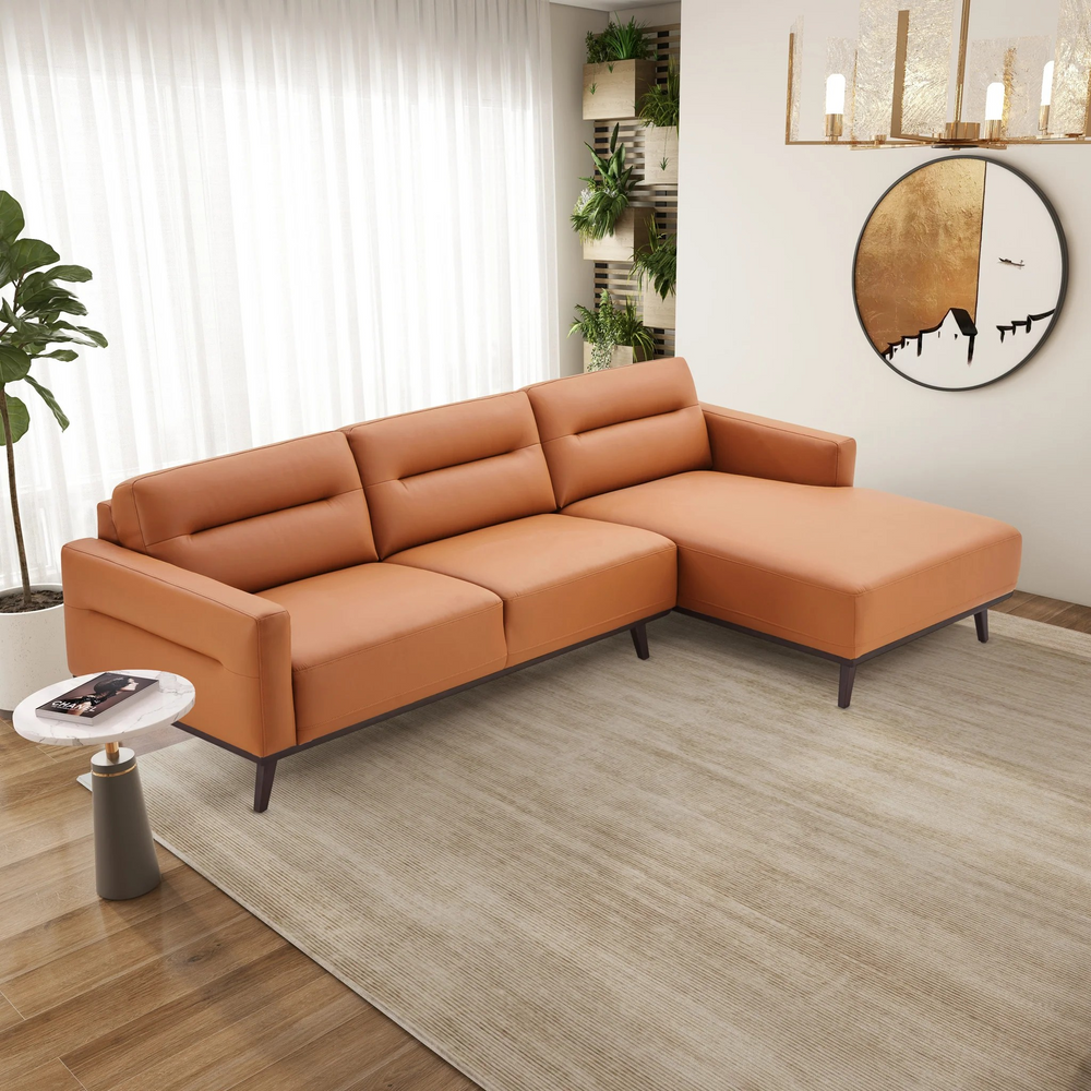 Ella L-Shaped Cognac PU Leather Right Sectional Couch Right Angled