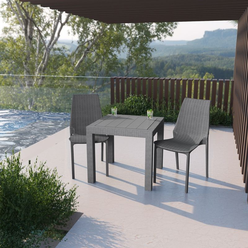 LeisureMod Kent Outdoor Patio Plastic Dining Chair, Set of 2 Grey Photo.