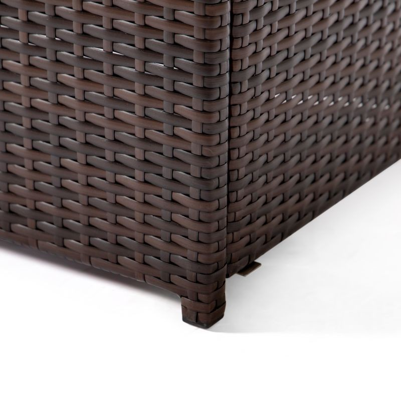 LeisureMod Mace Wicker Patio Modern Propane Fire Pit Table Dark Brown Base.