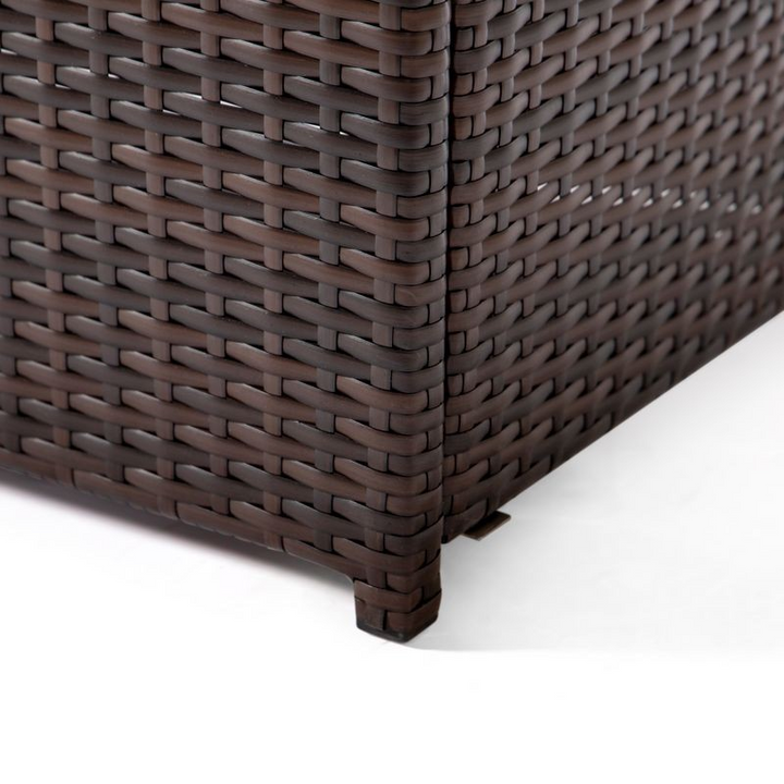 LeisureMod Mace Wicker Patio Modern Propane Fire Pit Table Dark Brown Base.