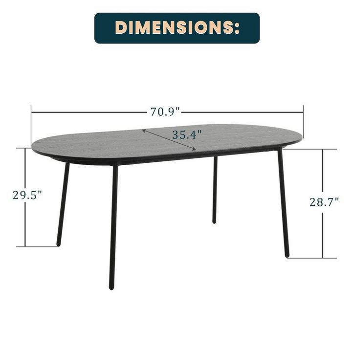 Oval table with dimensions labeled on a white background.