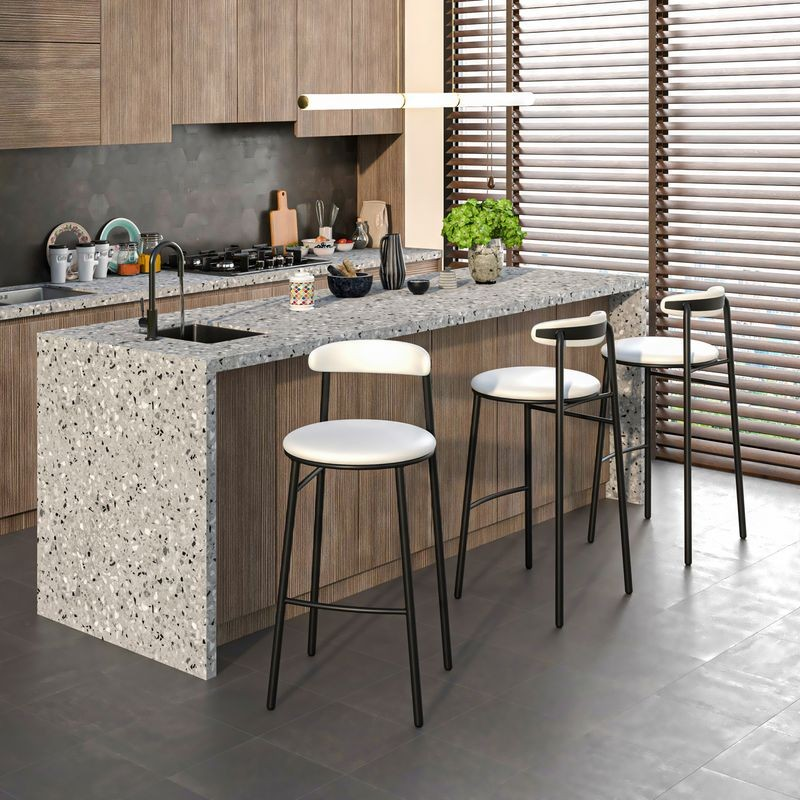 LeisureMod Lume Collection Modern Bar Stool in White at Bar