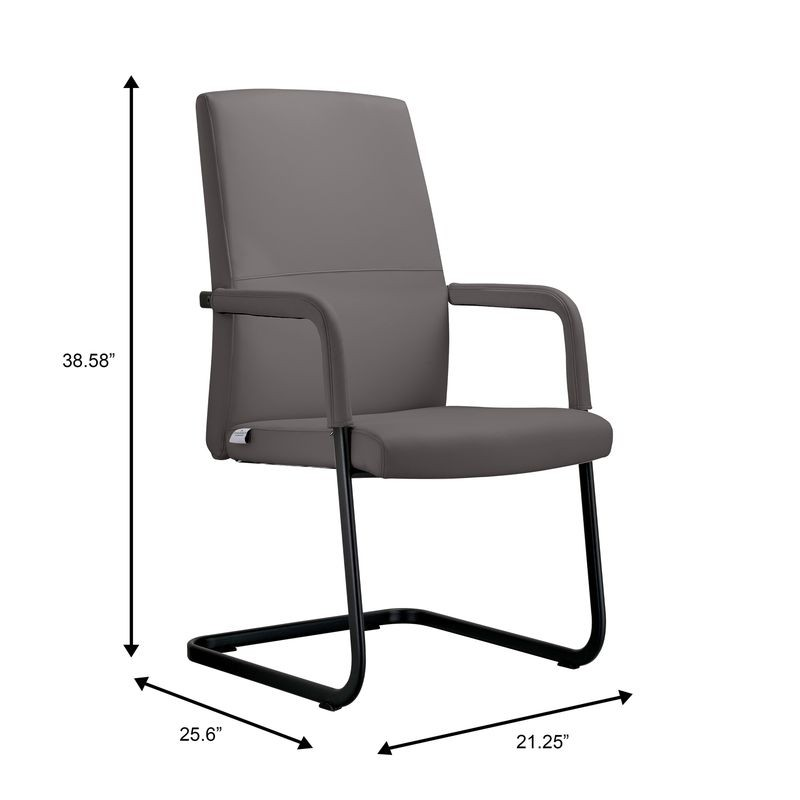 Gray office chair with dimensions labeled on a white background.