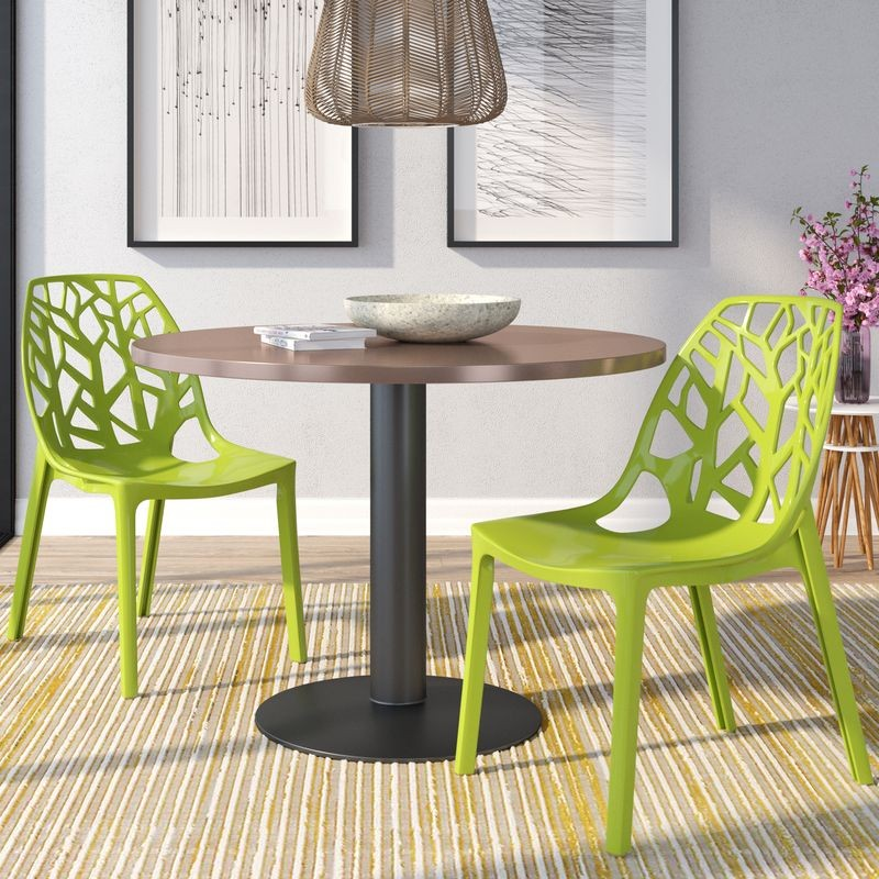LeisureMod Modern Cornelia Dining Chair, Set of 2 Solid Green