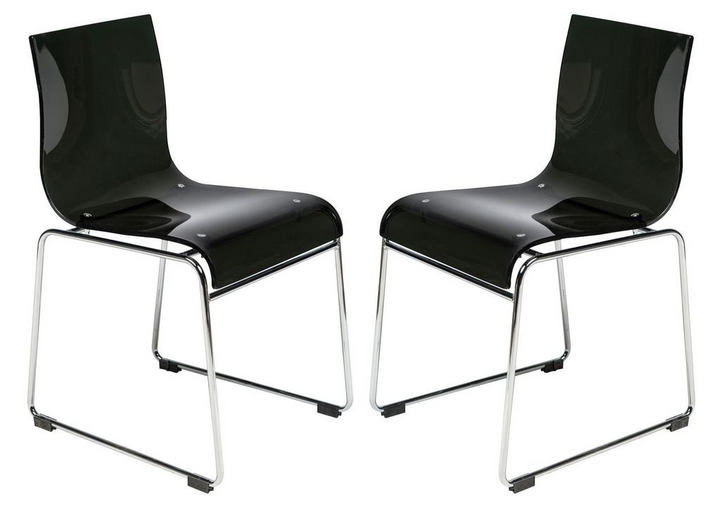 LeisureMod Lima Modern Acrylic Chair, Set of 2 Transparent Black