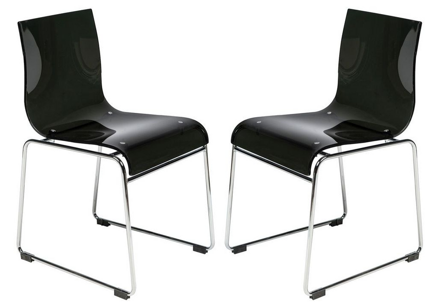 LeisureMod Lima Modern Acrylic Chair, Set of 2 Transparent Black