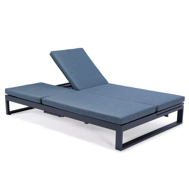 LeisureMod Chelsea Convertible Lounge Reclining Double Chaise with Cushions Blue Picture.